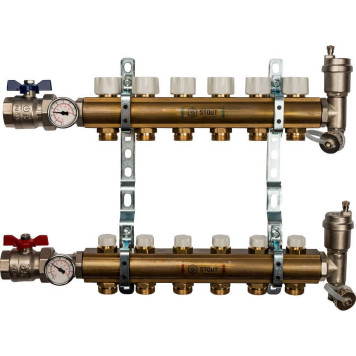 Распределительный коллектор STOUT из латуни без расходомеров на 6 выходов