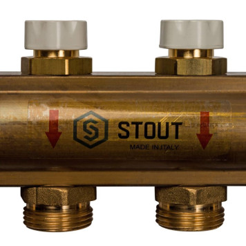 Распределительный коллектор STOUT из латуни без расходомеров на 6 выходов-6