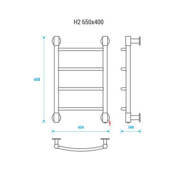 Электрический полотенцесушитель Energy H2 650x400 RAL 9005 (черный матовый)-2