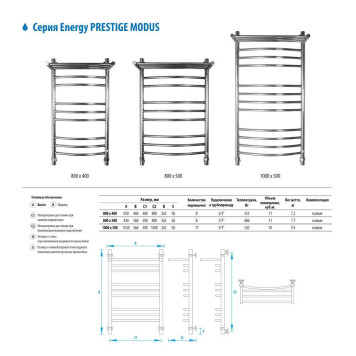 Водяной полотенцесушитель Energy Prestige Modus 1000x500-4