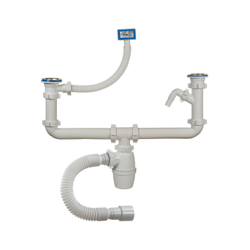 Сифон мойки 2чаши бут г/пер 1 1/2 x40 гофр 40х40/50 отв нерж/сетка Орио А-40091