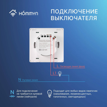 Комплект умных выключателей (1 и 2 клавиши) и хаб HOMMYN SW12HOMKIT06-3