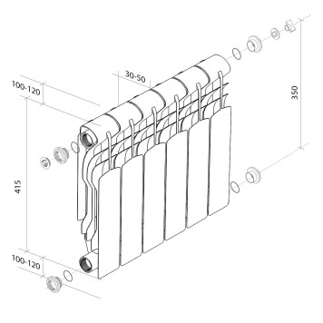 Радиатор биметаллический Royal Thermo Revolution B 350 - 4 секц.-5