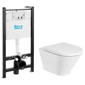 Roca The Gap Round Унитаз подвесной Rimless, с инсталляцией, сиденье с крышкой тонкое микролифт, быстрое снятие, цвет: белый. 7.8931.0.500.0