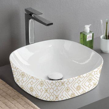 Artceram Ghost Раковина Oslash;42 см, без отв., без перелива, на столешницу, цвет: белый глянцевый, декор: El moro. GHL001 01 90 акция