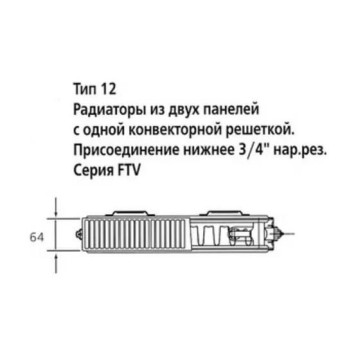 Радиатор стальной панельный Kermi Profil-V FTV 12 900/400 нижнее правое подключение 2xG3/4. FTV120900401R2-1