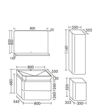 Burgbad B.ME Комплект мебели 80х55х68cм., подвесной, 2 ящика, c раковиной, с 1 отв., 2 шкафа, цвет: белый матовый-4