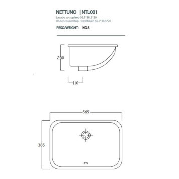 Artceram WASHBASINS NETTUNO Раковина 56х38 см, без отв., встраиваемая, цвет: белый. NTL001 01 00, ACA001-2