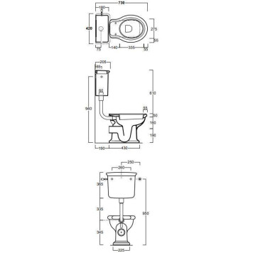 SIMAS Lante Унитаз напольный 73х37.5см, выпуск в стену, цвет белый с низким бачком, с фурнитурой цвета бронза-1