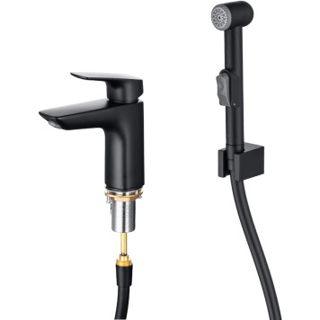 AQ1012MB ВЕГА смеситель для раковины 97 с гигиеническим ручным душем, матовый черный AQ1012MB