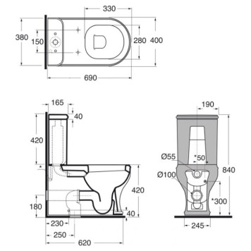 Azzurra Charme Унитаз моноблок 69x40xH84 см, слив универсальный, с бачком, с механизмом, сиденье микролифт, с креплением VFV, цвет: Bianco lucido/бронза-1