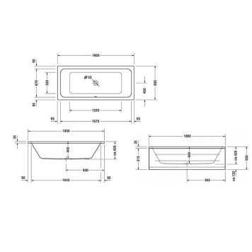 Duravit D-Code Ванна акриловая 180х80x40см , встраиваемая, с 2 наклонами для спины, выпуск центральный, цвет: белый. 700101000000000, 790226000001000, 790127000000000-4