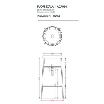 Artceram Fuori Scala Металическая структура Oslash;38хh83см с раковиной, без отв., Fuori Scala Oslash;40, напольный, цвет: белый матовый/белый глянцевый. ACA054 05, TFL032 01 00-1