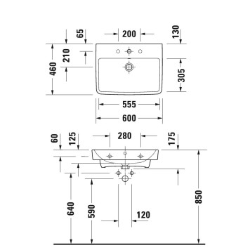 Duravit #1 Раковина 60х46см., подвесная, 1 отв., цвет: белый глянцевый-2