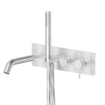 Newform X-STEEL 316 Смеситель для ванны, встраиваемый, с ручным душем, излив 23.1см, цвет: Stainless steel. 69680EX.50.050