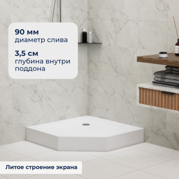 Душевой поддон трапеция RGW LUX/TN-TR (Литой экран) 900x900-2