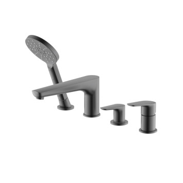 AQ1148BGM БЕТТА смеситель на борт ванны на 4 отв., оружейная сталь (шлиф. черный хром) AQ1148BGM