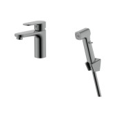 AQ1812BGM НИКА смеситель для раковины 90 без донного клапана с гигиеническим ручным душем, оружейная сталь AQ1812BGM