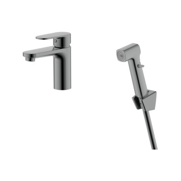 AQ1812BGM НИКА смеситель для раковины 90 без донного клапана с гигиеническим ручным душем, оружейная сталь AQ1812BGM