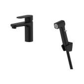 AQ1812MB НИКА смеситель для раковины 90 без донного клапана с гигиеническим ручным душем, матовый черный AQ1812MB