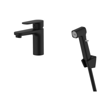 AQ1812MB НИКА смеситель для раковины 90 без донного клапана с гигиеническим ручным душем, матовый черный AQ1812MB