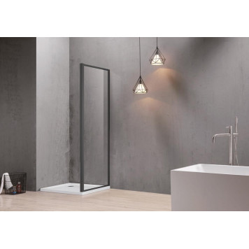 AQ ARI WA 10020BL Неподвижная душевая стенка 1000x2000, для комбинации с дверью, профиль черный, стекло прозрачное AQ ARI WA 10020BL-2