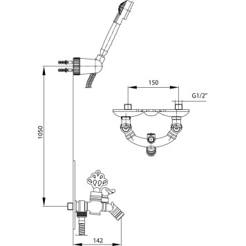 102202001EX OTTOMAN смеситель для ванны с душевым комплектом антик лак 102202001EX-1