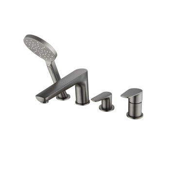 AQ1148BGM БЕТТА смеситель на борт ванны на 4 отв., оружейная сталь (шлиф. черный хром) AQ1148BGM-1