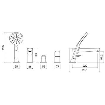 AQ1148BGM БЕТТА смеситель на борт ванны на 4 отв., оружейная сталь (шлиф. черный хром) AQ1148BGM-2