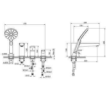 AQ1148BGM БЕТТА смеситель на борт ванны на 4 отв., оружейная сталь (шлиф. черный хром) AQ1148BGM-3
