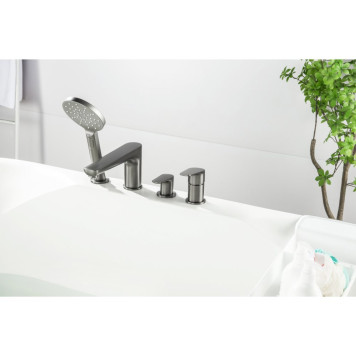 AQ1148BGM БЕТТА смеситель на борт ванны на 4 отв., оружейная сталь (шлиф. черный хром) AQ1148BGM-4