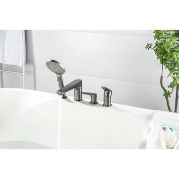 AQ1148BGM БЕТТА смеситель на борт ванны на 4 отв., оружейная сталь (шлиф. черный хром) AQ1148BGM-5