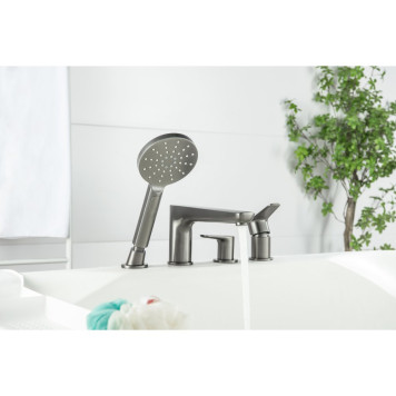 AQ1148BGM БЕТТА смеситель на борт ванны на 4 отв., оружейная сталь (шлиф. черный хром) AQ1148BGM-6