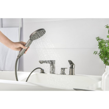 AQ1148BGM БЕТТА смеситель на борт ванны на 4 отв., оружейная сталь (шлиф. черный хром) AQ1148BGM-7