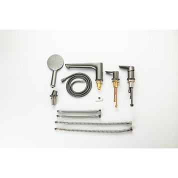 AQ1148BGM БЕТТА смеситель на борт ванны на 4 отв., оружейная сталь (шлиф. черный хром) AQ1148BGM-9