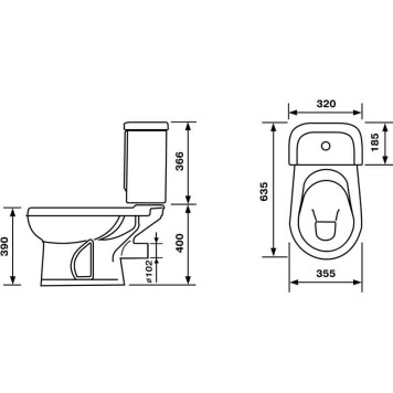 40301110602 Унитаз-компактИридаСтандарт/ белый, нижний подвод воды, горизонтальный выпуск (старый арт. 40301110402) 40301110602-3