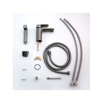 AQ1812BGM НИКА смеситель для раковины 90 без донного клапана с гигиеническим ручным душем, оружейная сталь AQ1812BGM-2