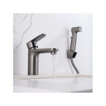 AQ1812BGM НИКА смеситель для раковины 90 без донного клапана с гигиеническим ручным душем, оружейная сталь AQ1812BGM-6