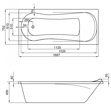 1.WH30.2.391 КАЛЕДОНИЯ 170х75 ванна прямоугольная акриловая белая 1.WH30.2.391-2