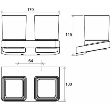Держатель с двумя стаканами (стекло) TD 220.20 черный X07P558-4