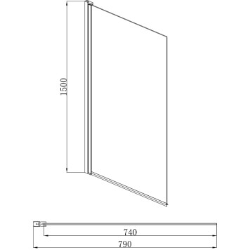 AQ DEL SBA 08015BL Шторка на ванну, одноэлементная, поворотная 800X1500 профиль черный, стекло прозрачное AQ DEL SBA 08015BL-1