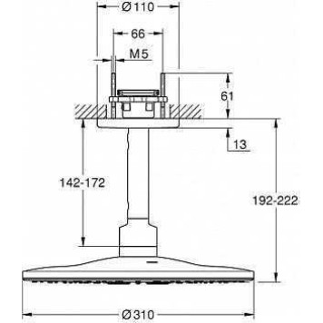 26477000 Rainshower 310 SmartActive Верхний душ с потолочным душевым кронштейном 142 мм, 2 режима струи, хром 26477000-1