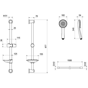 AQ2013MB БЕТТА душевой гарнитур 3jet 65 см, матовый черный AQ2013MB-6
