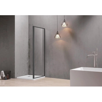 AQ ARI WA 09020BL Неподвижная душевая стенка 900x2000, для комбинации с дверью, профиль черный, стекло прозрачное AQ ARI WA 09020BL-2