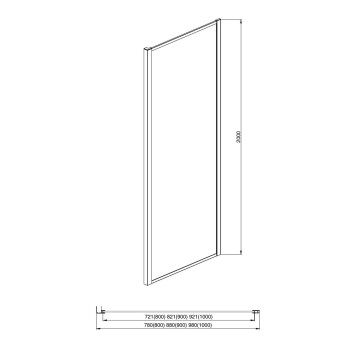AQ ARI WA 09020BL Неподвижная душевая стенка 900x2000, для комбинации с дверью, профиль черный, стекло прозрачное AQ ARI WA 09020BL-3