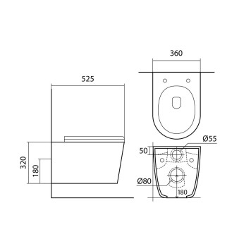 AQ1905-00 ВЕГА Унитаз подвесной безободковый 525360320мм, тонкое сиденье с механизмом плавного закрывания, крепеж AQ1905-00-7