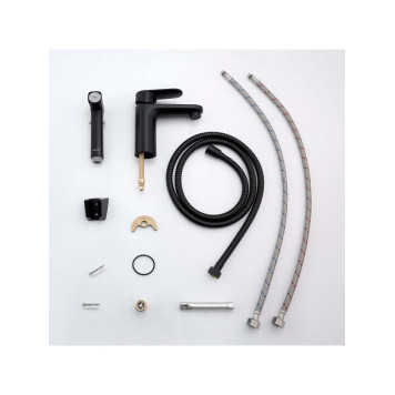 AQ1812MB НИКА смеситель для раковины 90 без донного клапана с гигиеническим ручным душем, матовый черный AQ1812MB-2