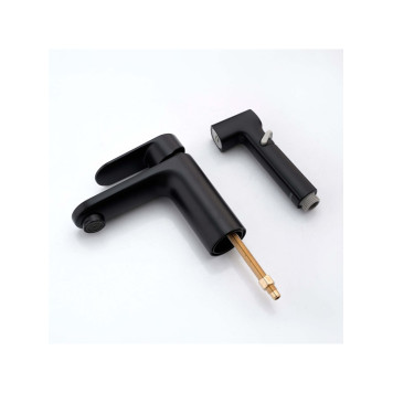 AQ1812MB НИКА смеситель для раковины 90 без донного клапана с гигиеническим ручным душем, матовый черный AQ1812MB-3