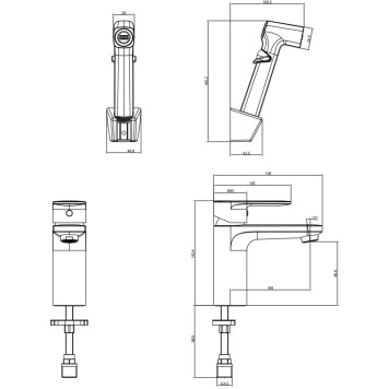 AQ1812MB НИКА смеситель для раковины 90 без донного клапана с гигиеническим ручным душем, матовый черный AQ1812MB-7