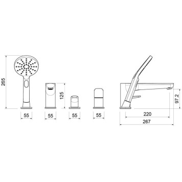 AQ1148MB БЕТТА смеситель на борт ванны на 4 отв., матовый черный AQ1148MB-7